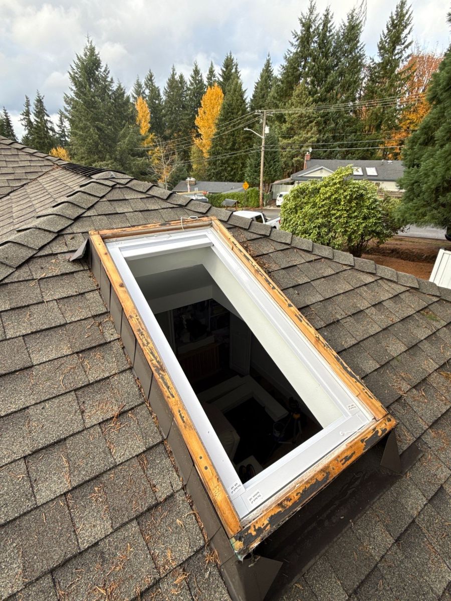 New Velux 2x4 low-E skylight installed on a Mill Creek, WA home by Denali Roofing
